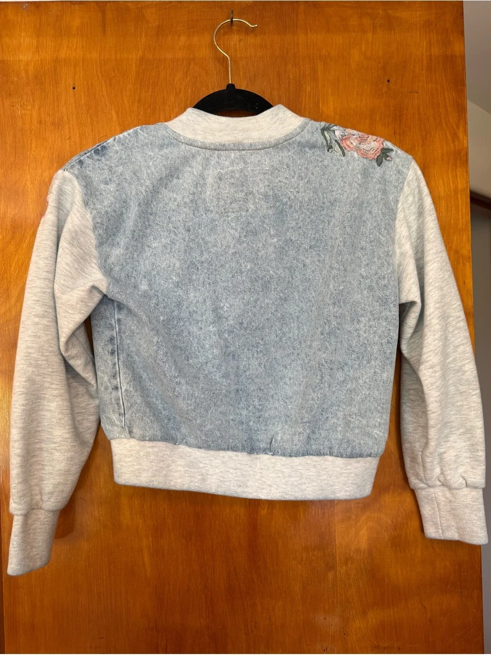 Justice Pink and Light Blue Denim Label Girls Jacket (Size 7/8)